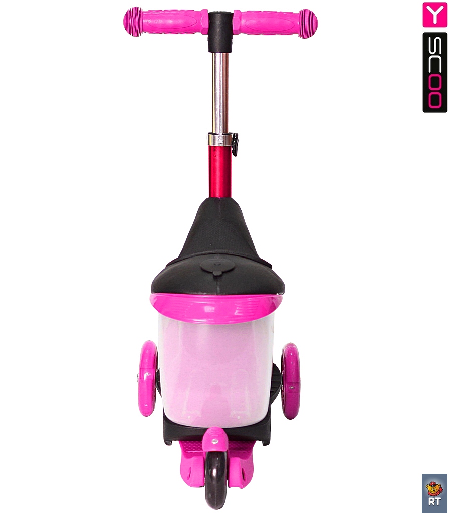 Каталка-самокат 3 в 1 Y-Scoo Mini Jump&Go, розовый, со светящимися колесами  